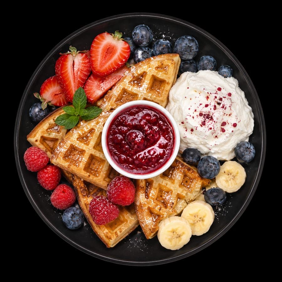 A beautifully plated Bella&Bona signature waffle