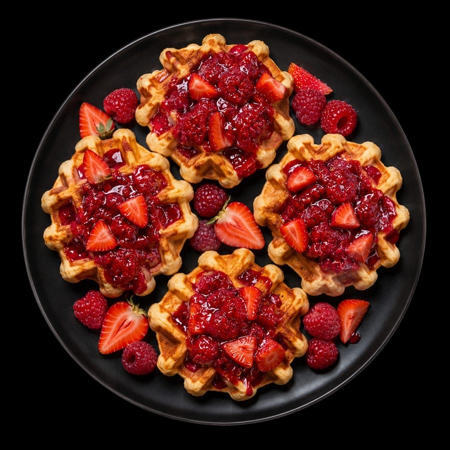 A beautifully plated Bella&Bona signature waffle