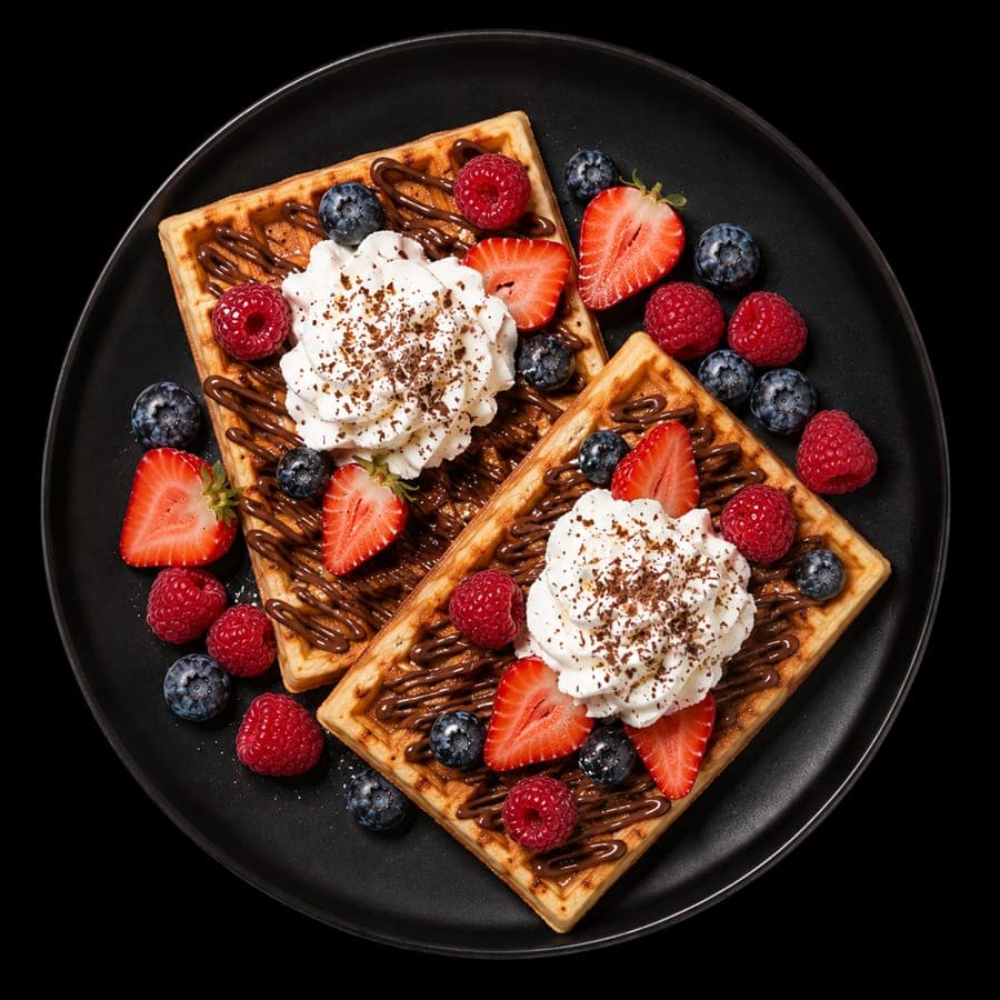 A beautifully plated Bella&Bona signature waffle