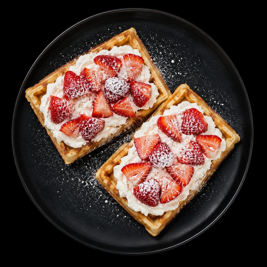 A beautifully plated Bella&Bona signature waffle