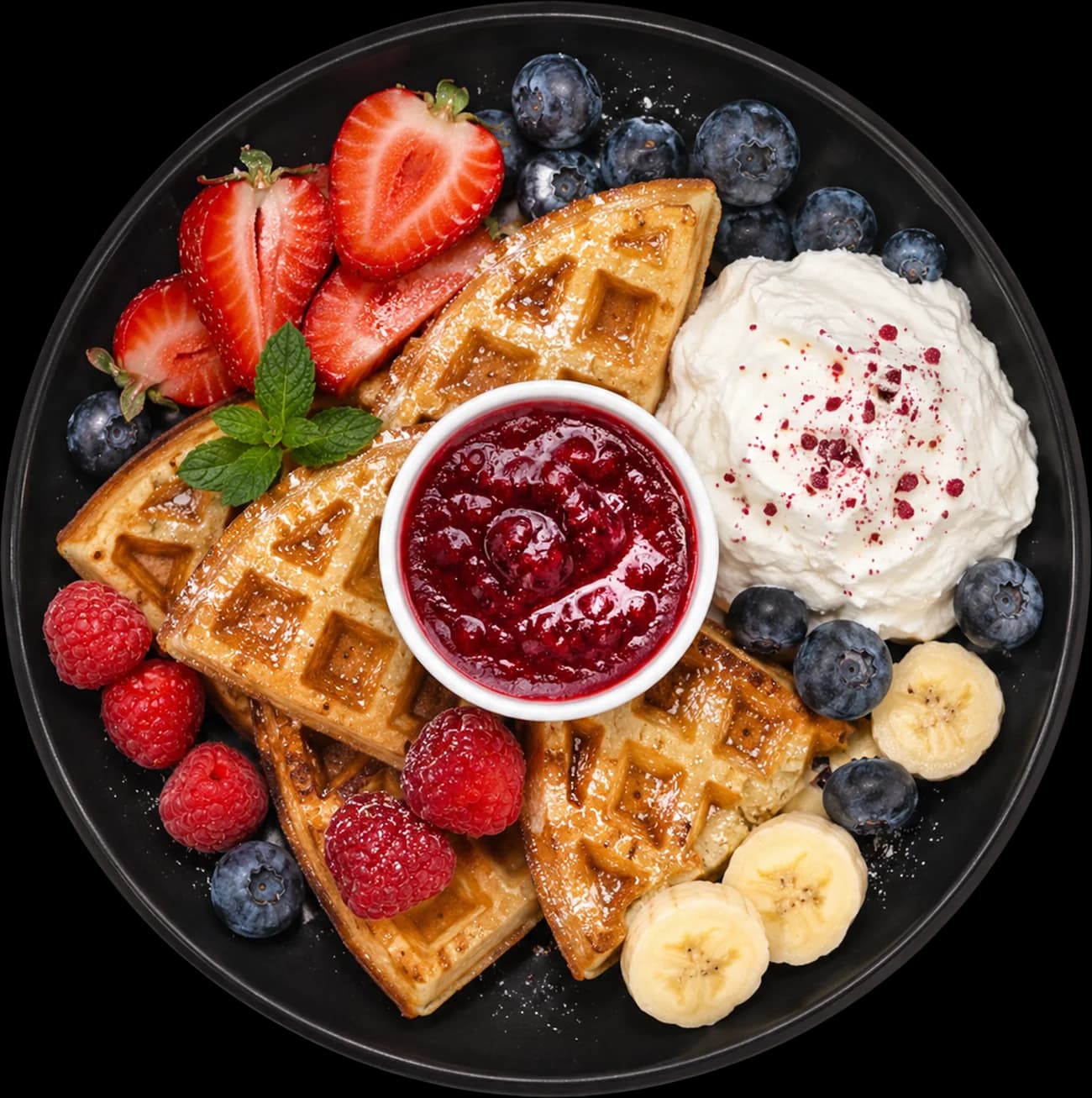 A beautifully plated Bella&Bona signature waffle